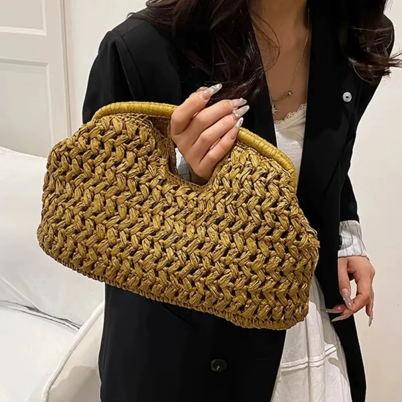 Sac de plage de luxe en paille et rotin pour l'été