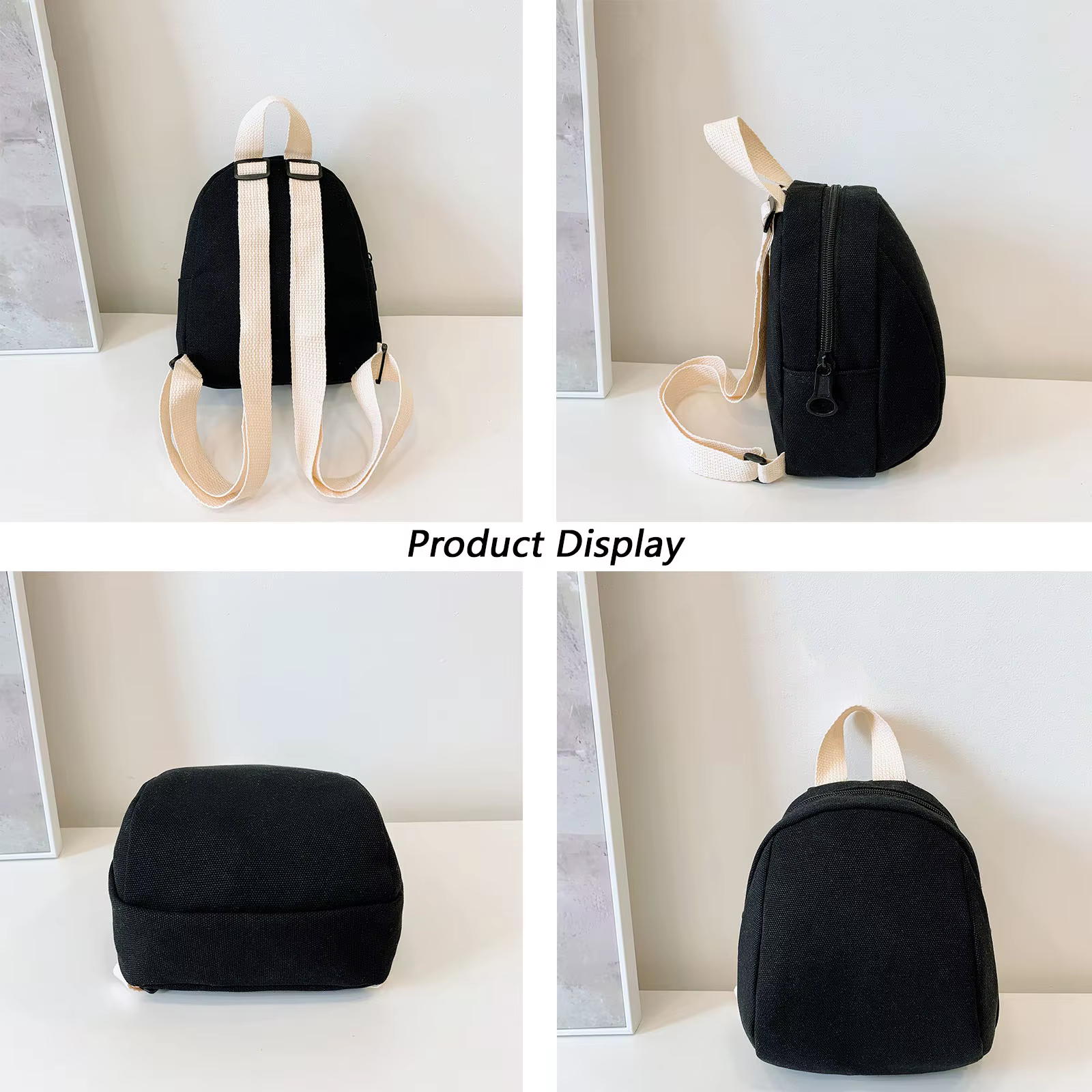 Mini sac à dos de dessin animé en toile de couleur unie, petit sac léger