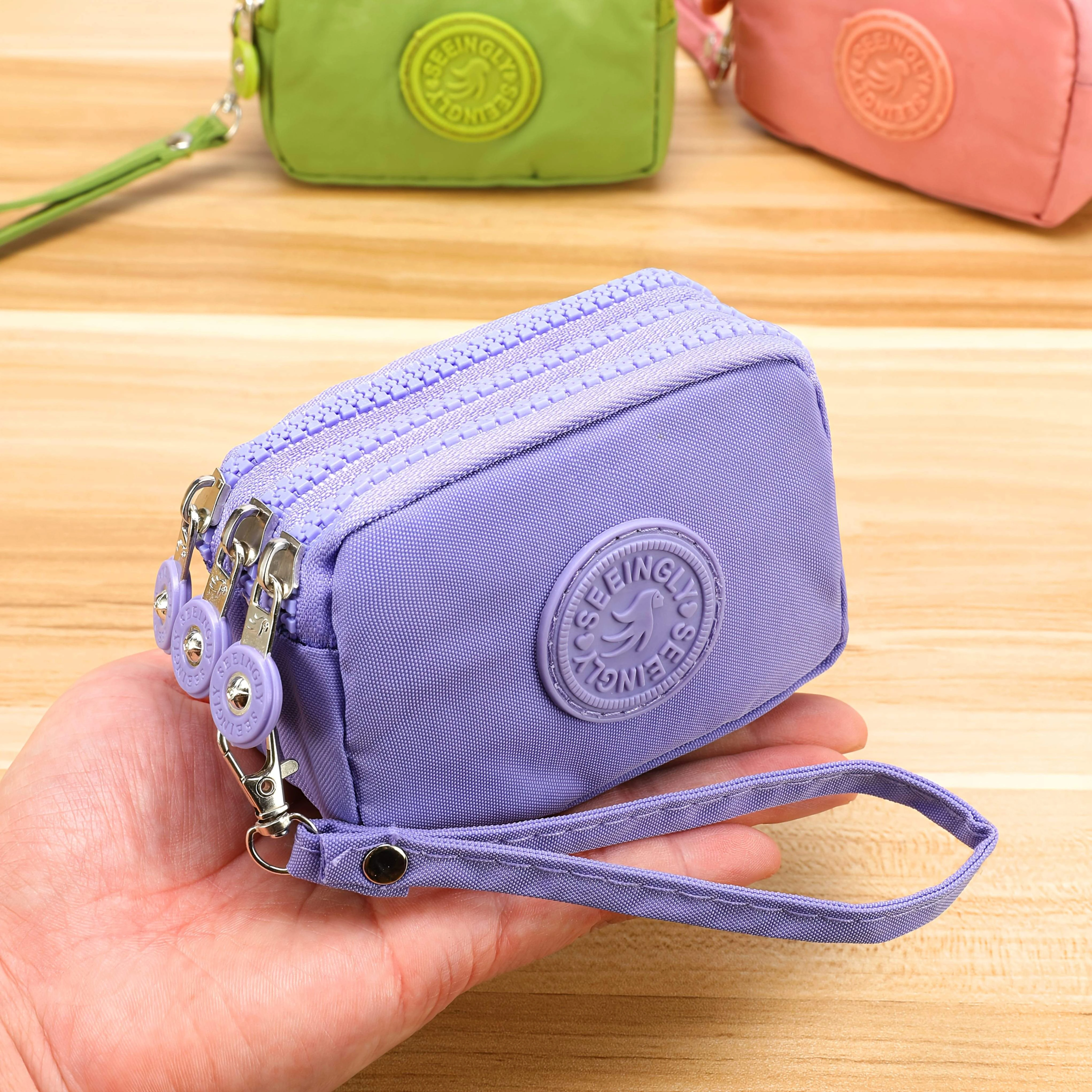 1 mini porte-monnaie en nylon facile à utiliser - une mini pochette à clés avec trois fermetures éclair, idéale pour les femmes comme petit portefeuille facile à gérer