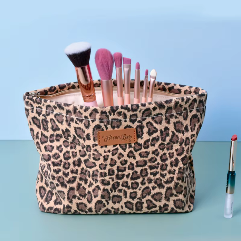 Grand sac de maquillage imprimé léopard – Sac à main élégant et mignon pour femmes et filles