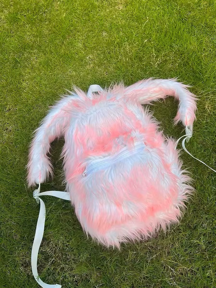 2025 Fashion Ice Blue Pink Faux Fur Backpack Men Women Kawaii Cute Fluffy School Bag Outdoor Tarvel Laptop Bag