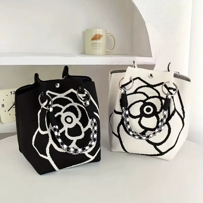 Sac à main tricoté à fleurs pour femmes