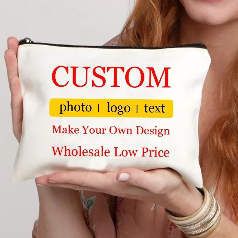 Personnalisez votre propre conception Photo/nom/Logo/texte trousse de maquillage cadeau de demoiselle d'honneur organisateur de cosmétiques de voyage sacs de toilette prix bas en gros