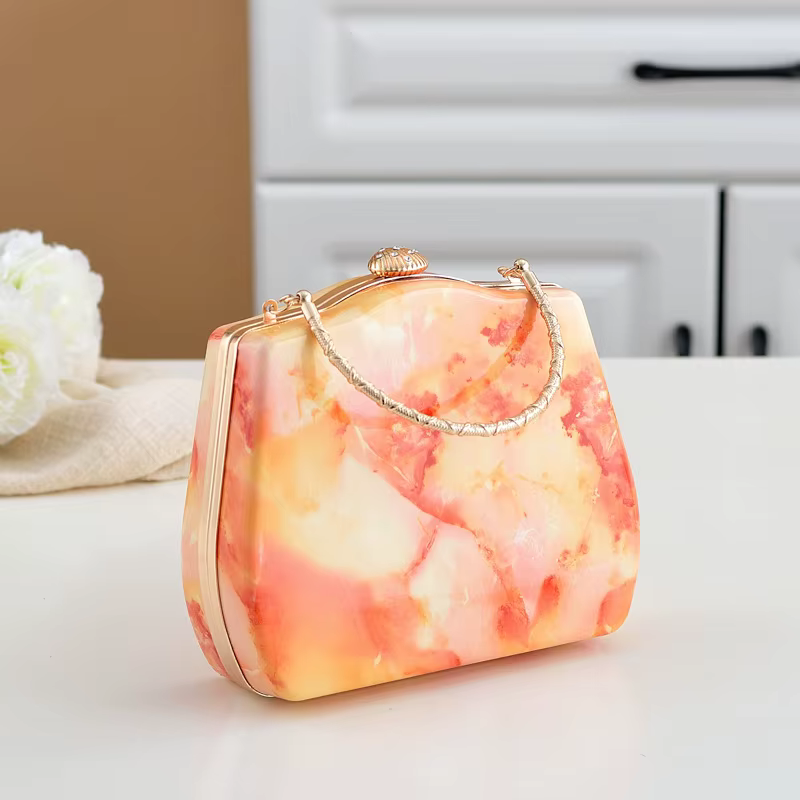 Pochette de soirée en Pu à motif de marbre d'inspiration de luxe