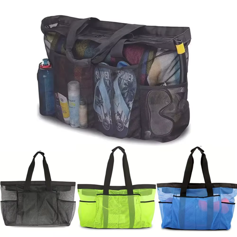 Sac de plage en filet, grand sac fourre-tout