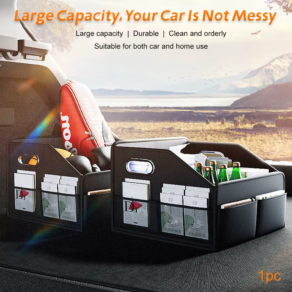 Organisateur de rangement pliable – Boîte fourre-tout en cuir PU pour coffre de voiture