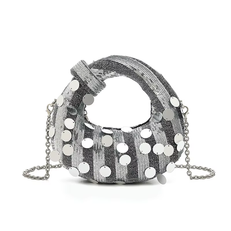 Demi-lune soirée pochette sacs de fête pour les femmes de luxe concepteur Denim gland strass sac à main paillettes