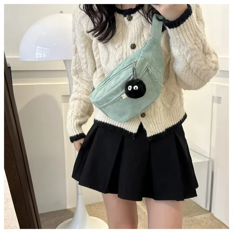 Sac banane femme en velours côtelé et toile