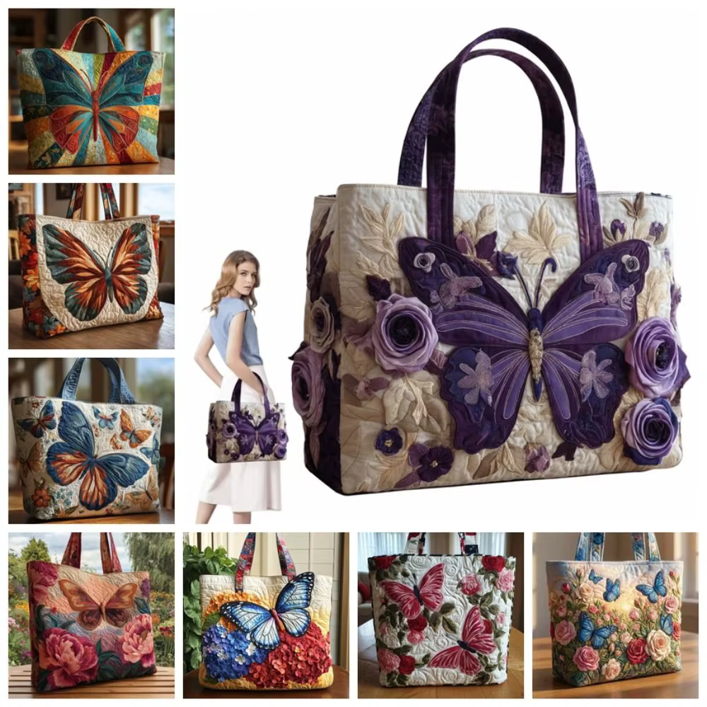 Sac fourre-tout matelassé à motifs papillons pour femmes