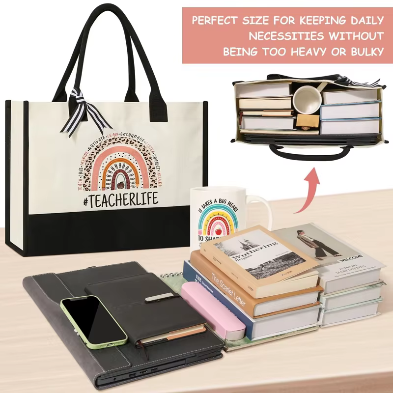 Sac fourre-tout en toile noir et blanc avec sangles