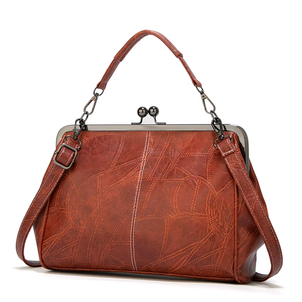 Sac fourre-tout Vintage en cuir PU avec ouverture à pince rotative