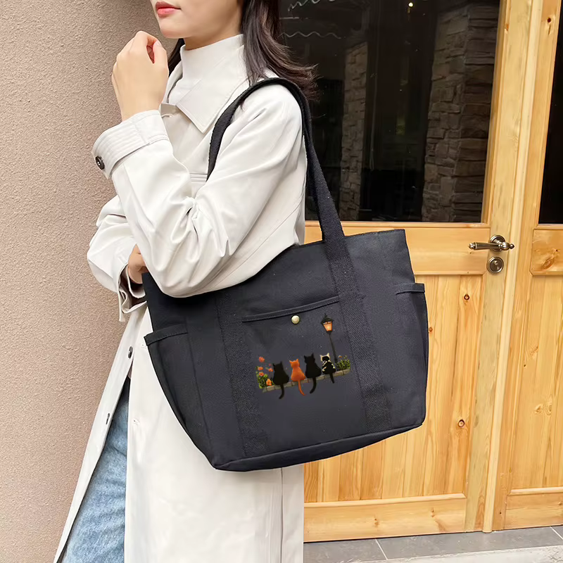 Filles femmes graphique sac fourre-tout grande capacité dessin animé épaule mignon chat Shopper sacs à main