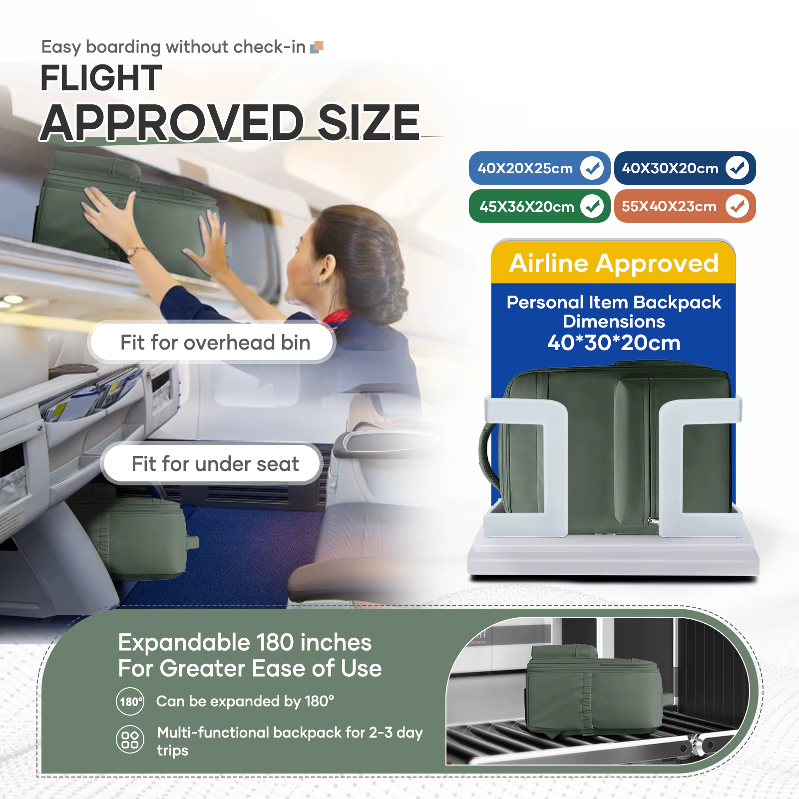 Ryanair 40x30x20 sac à dos de voyage sac à dos de compression sous vide avec pompe