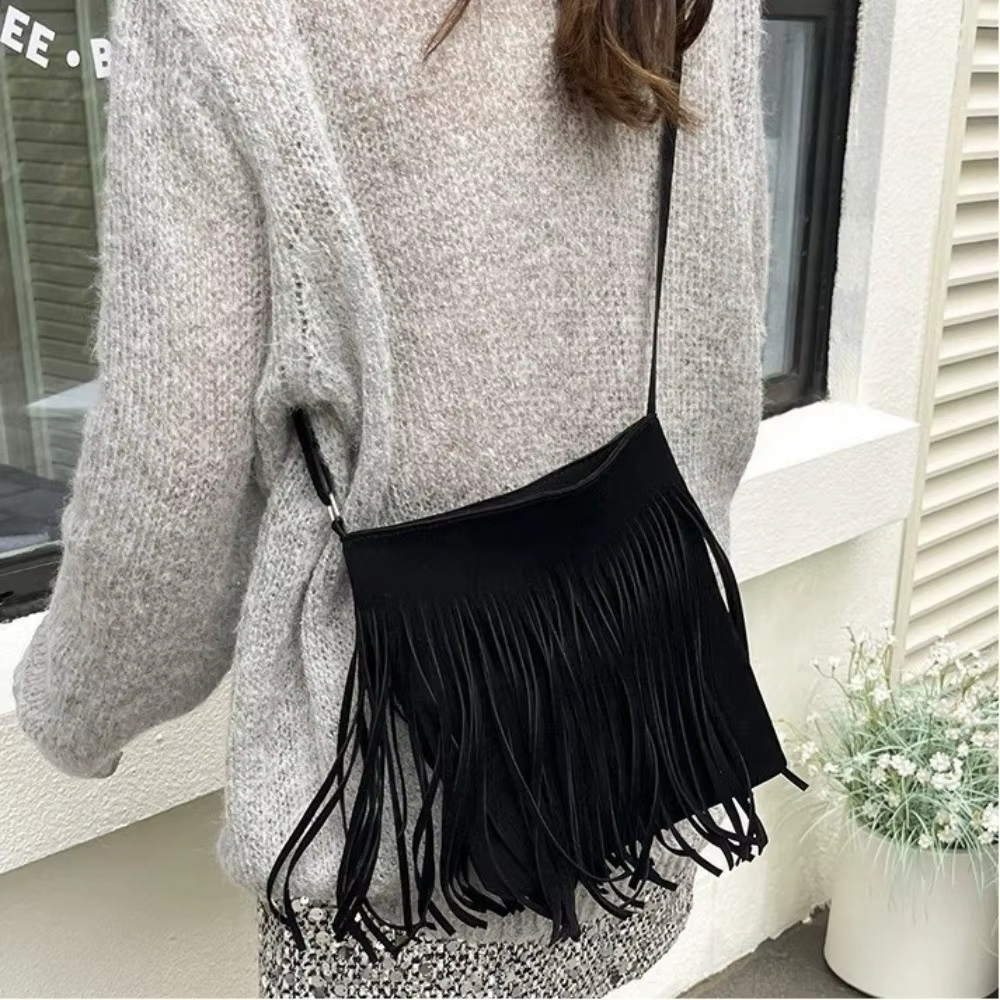 Sac à bandoulière en daim à franges pour femmes