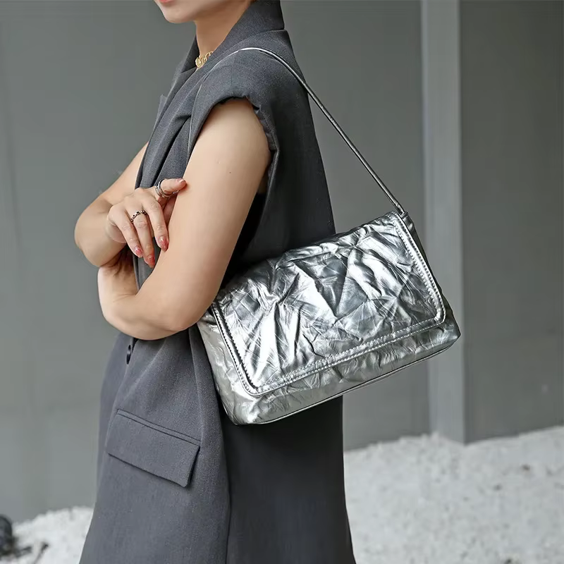Sacs à main plissés en cuir PU pour femmes