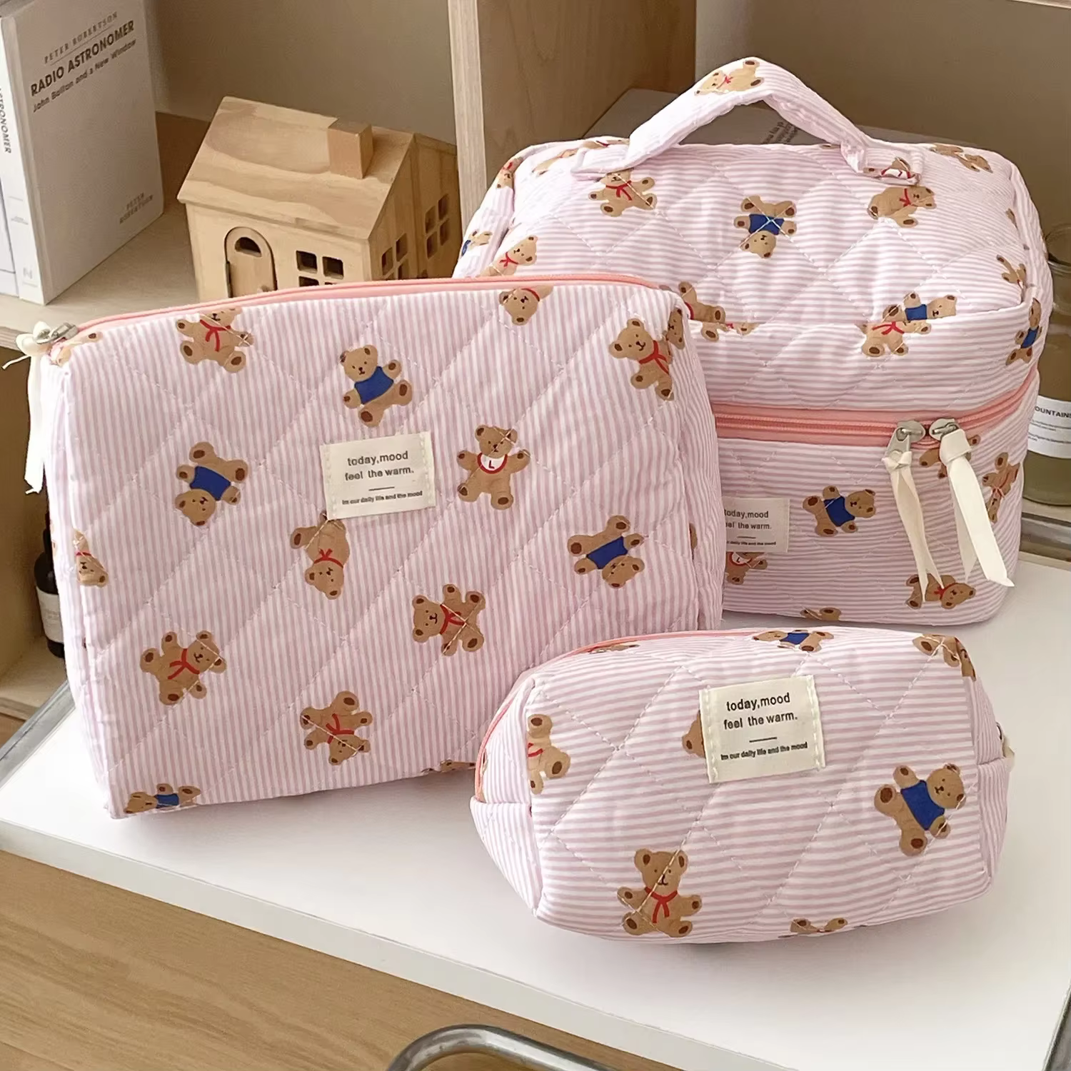 Sac à cosmétiques motif ours rose Beige pour femmes