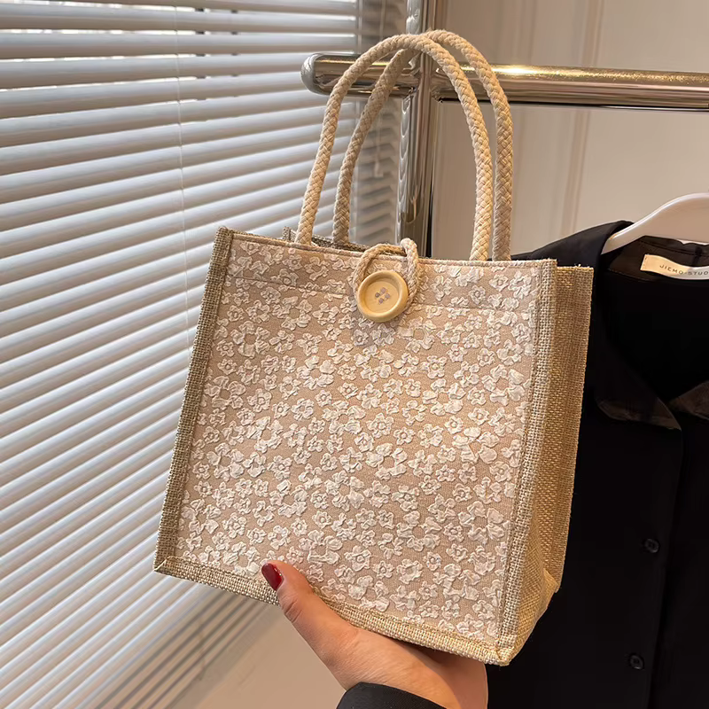 Sac à main en lin à fleurs pour femmes
