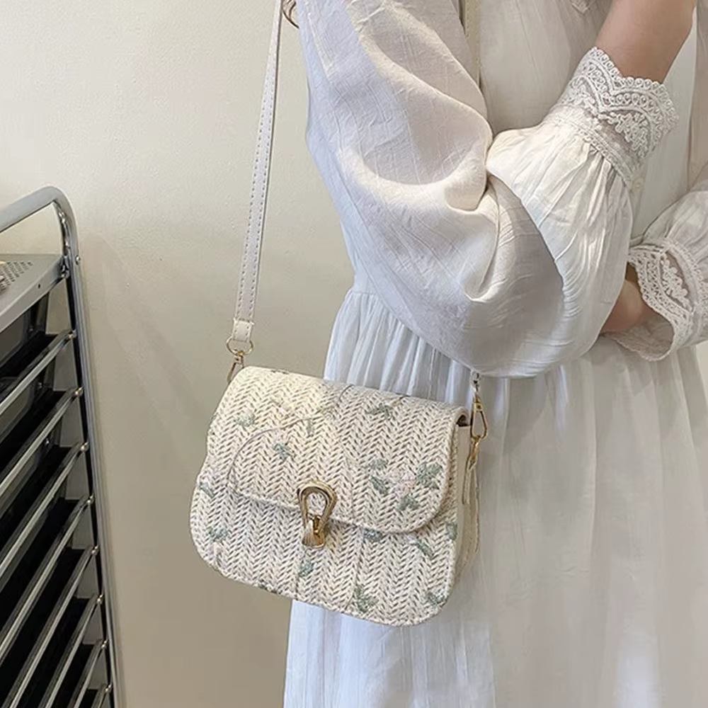 Sac de selle tissé à fleurs pour femmes