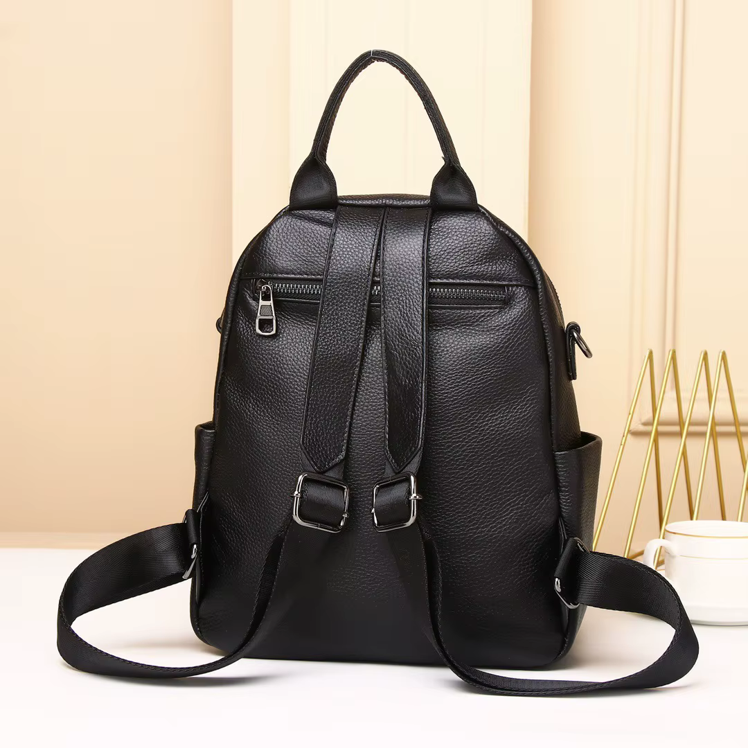 Sac à dos en cuir véritable noir pour femme