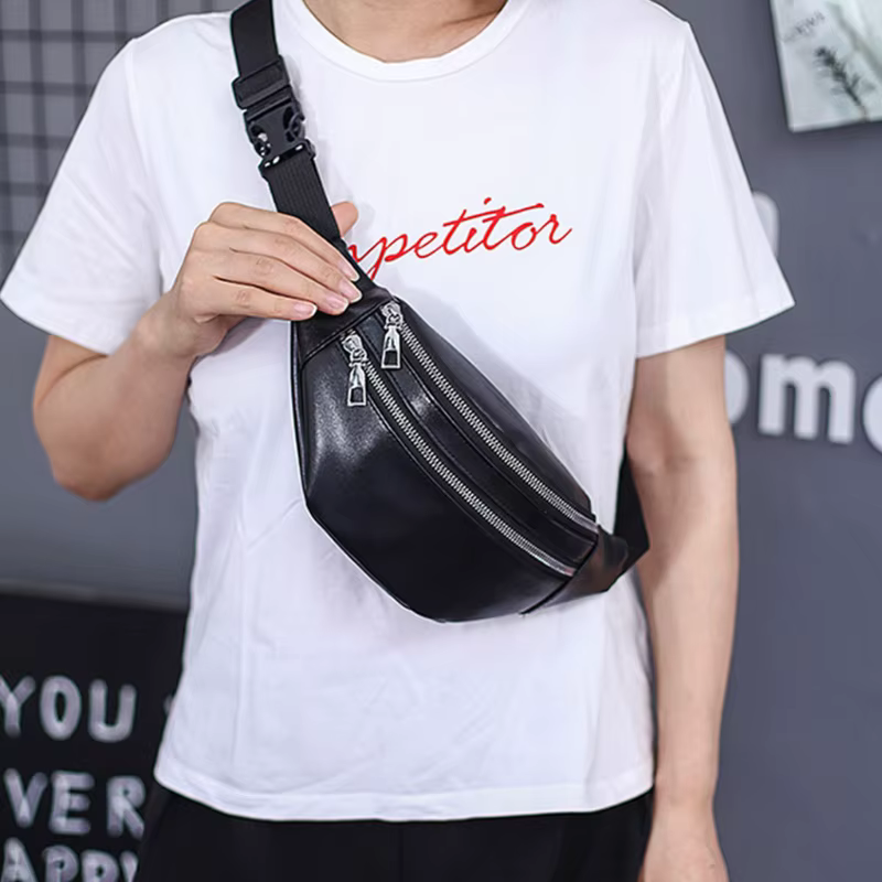 Fanny Packs Sac de taille avec poches zippées Ceinture réglable en cuir PU pour hommes et femmes Voyage de mode