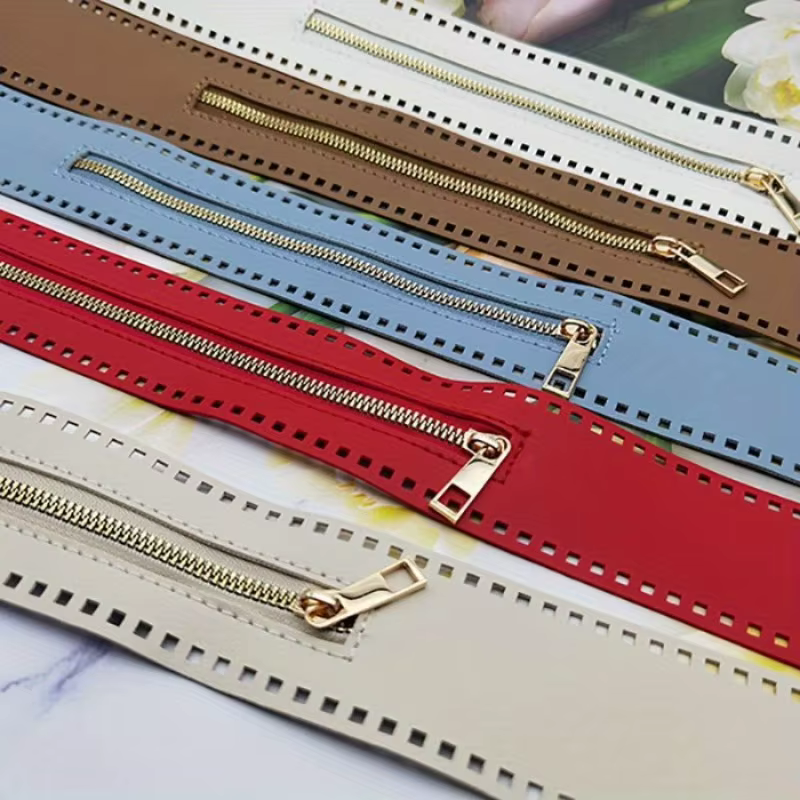 Fermeture éclair en cuir PU pour sac tissé