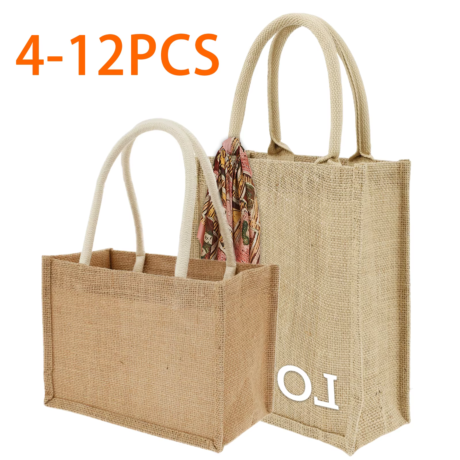 4-12 pièces toile de Jute fourre-tout sac à provisions Portable femmes