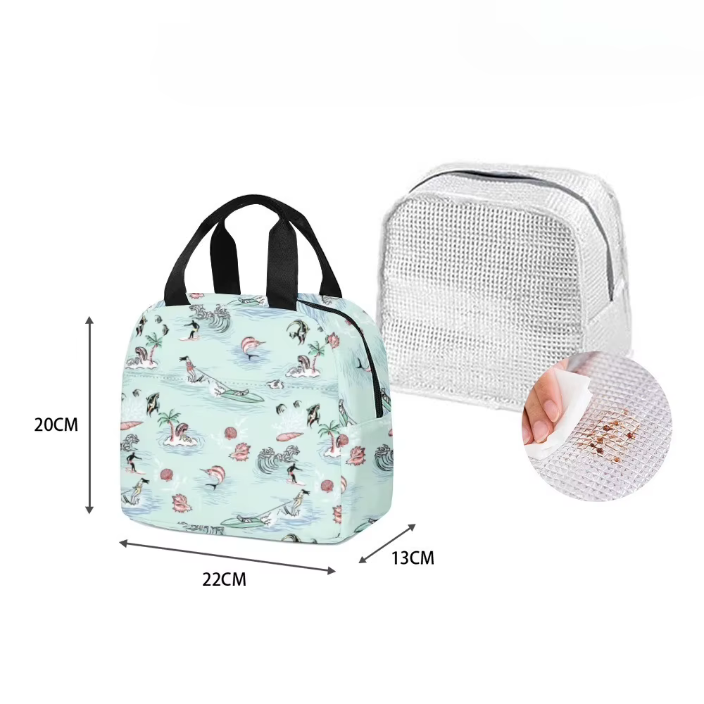 Palmiers plage surf sac à déjeuner isolé poche latérale étanche réutilisable bureau conception facile à nettoyer pour le travail école pique-niques