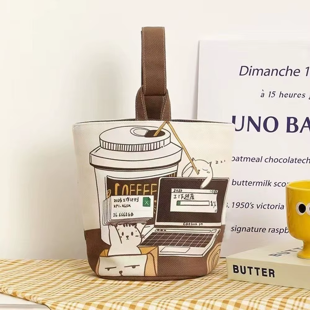 Sac seau de chat de café de dessin animé de grande capacité