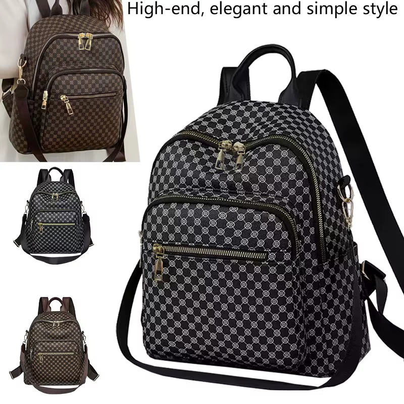 Sac à dos en PU à motif quadrillé pour usage quotidien