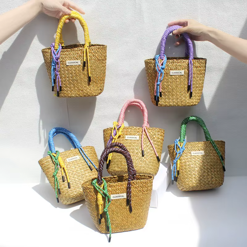 1 pièces sac fourre-tout tissé à la main panier de plage sac de marché