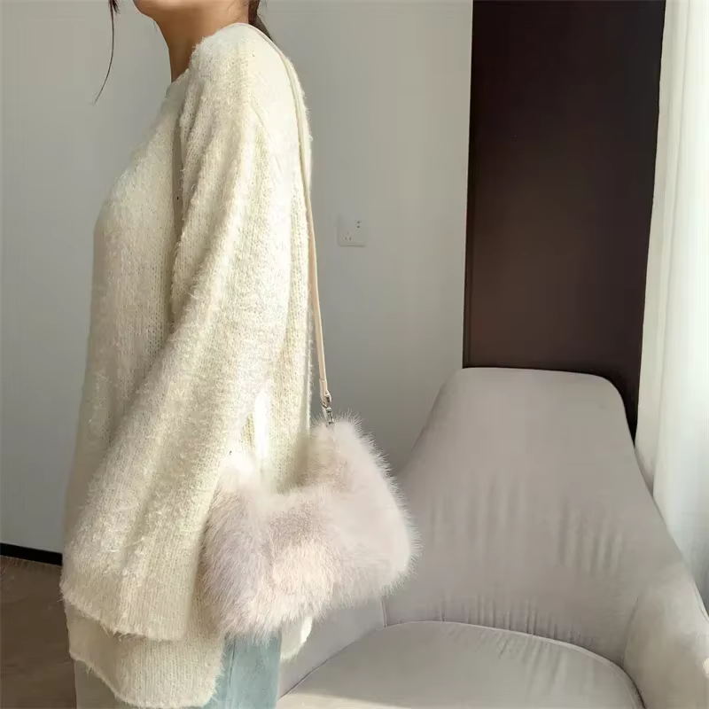 Sacs à bandoulière de luxe en fausse fourrure pour femmes