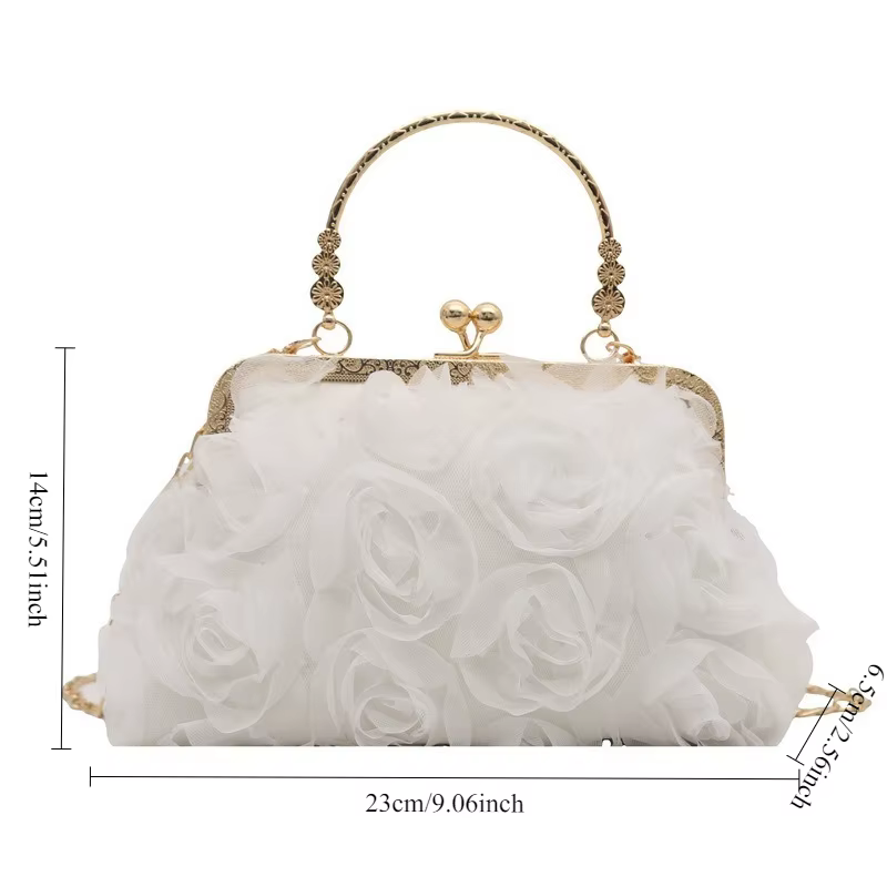 Sac à main de dîner en mousseline de soie à fleurs 3D