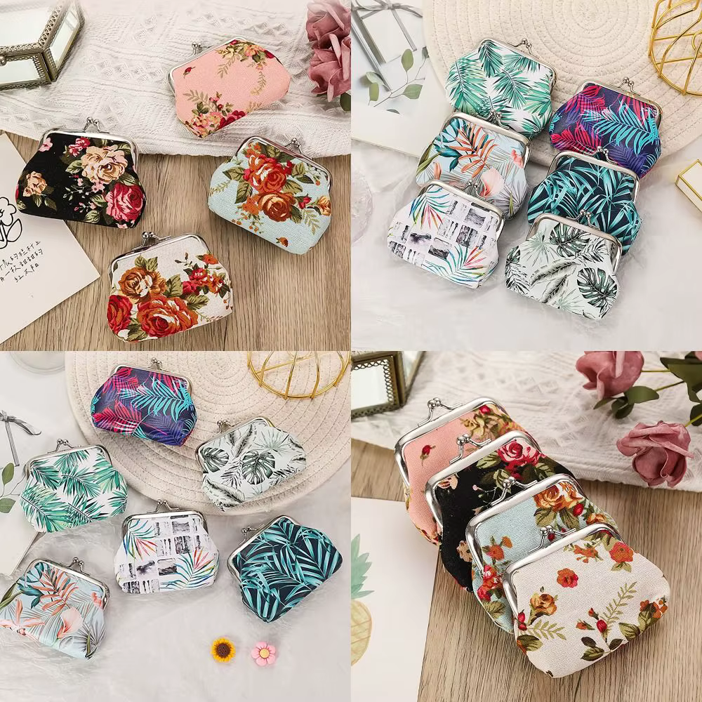 Mini porte-monnaie floral avec clip à bouche en fer