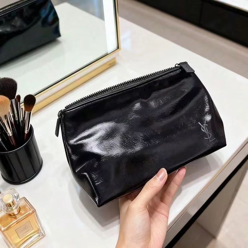 Sac à maquillage rectangulaire noir pour femme YSL
