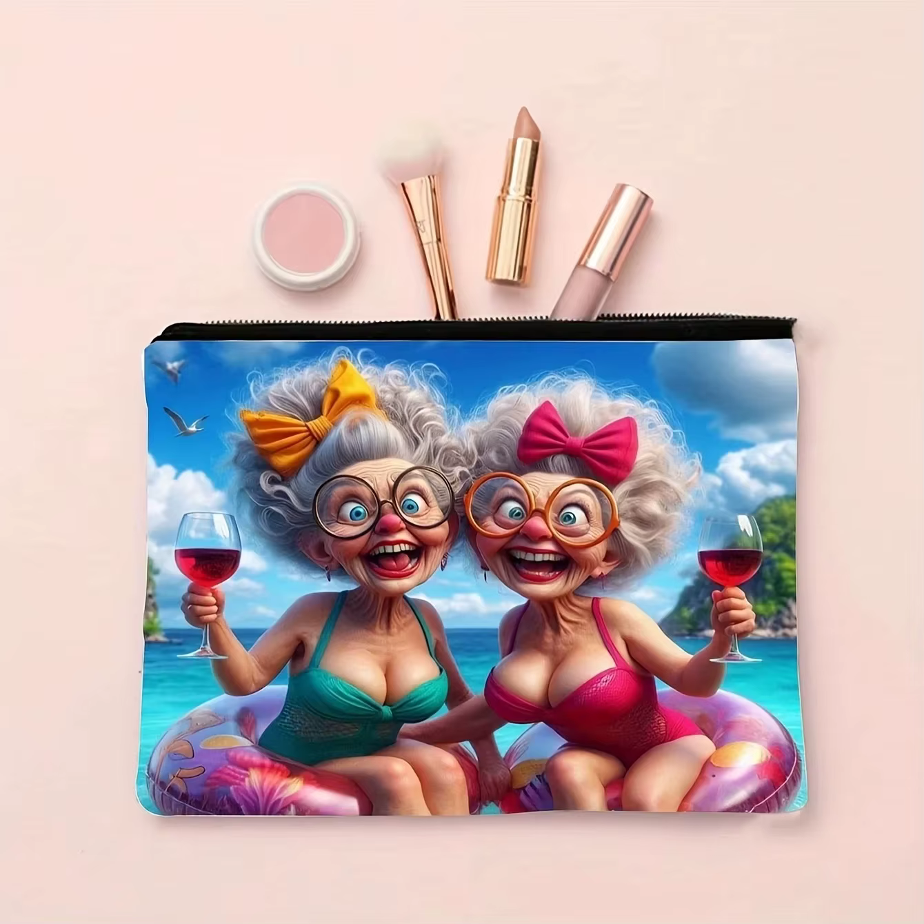 Une trousse de maquillage à motifs de grand-mère intéressante - Une pochette à fermeture éclair multifonctionnelle et