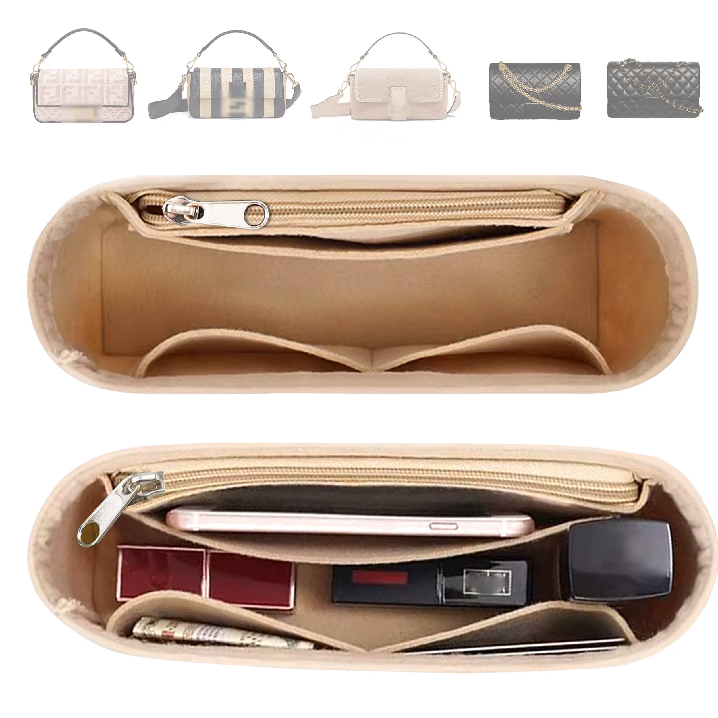 Insert organisateur de sac à main en feutre avec fermeture éclair – Pochette intérieure pour sacs à bandoulière