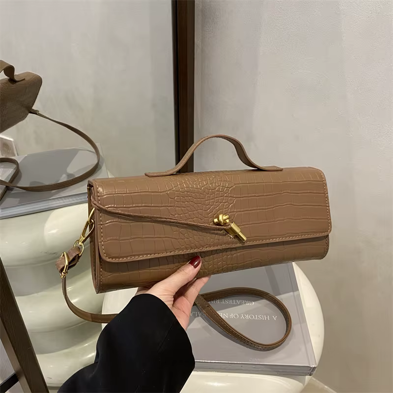 Sacs pour femmes élégants noir rétro en cuir PU motif Crocodile rabat pochette