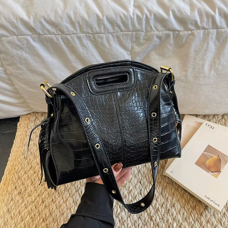 Sac à Main de trajet de mode Sac à bandoulière en cuir de Crocodile noir dame pochette de soirée de créateur couleur