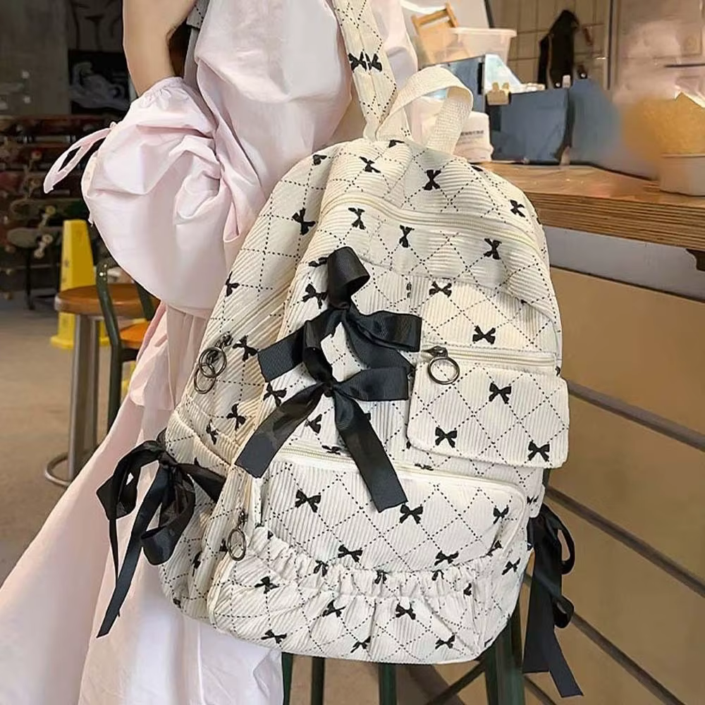 Sac à dos en velours côtelé avec nœud