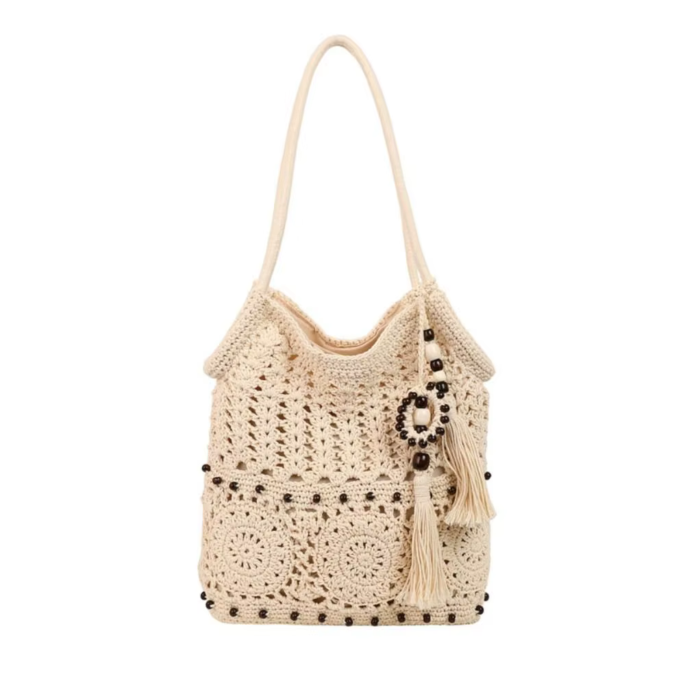 Sac fourre-tout bohème en crochet avec franges perlées