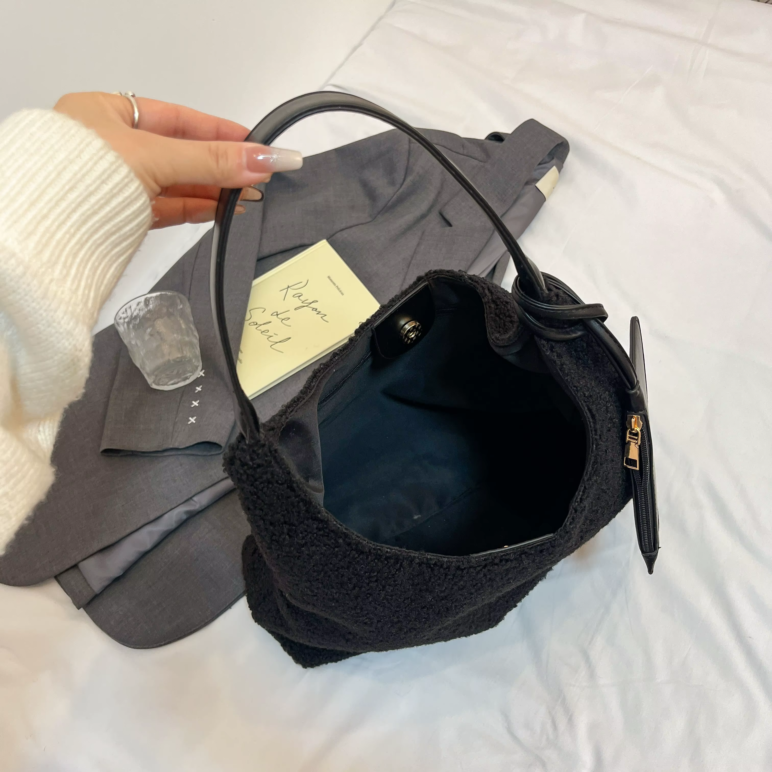 Mode femmes sac à main automne hiver fausse fourrure moelleux sacs