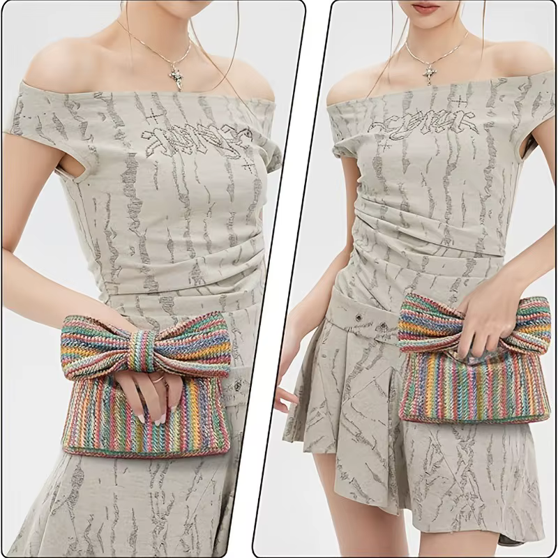 Sac de plage bohème en paille tressée pour femme