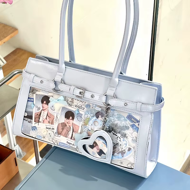 Sqaure Transparent épaule Ita Sac sous les bras Sac Femme amour coeur pendentifs sacs