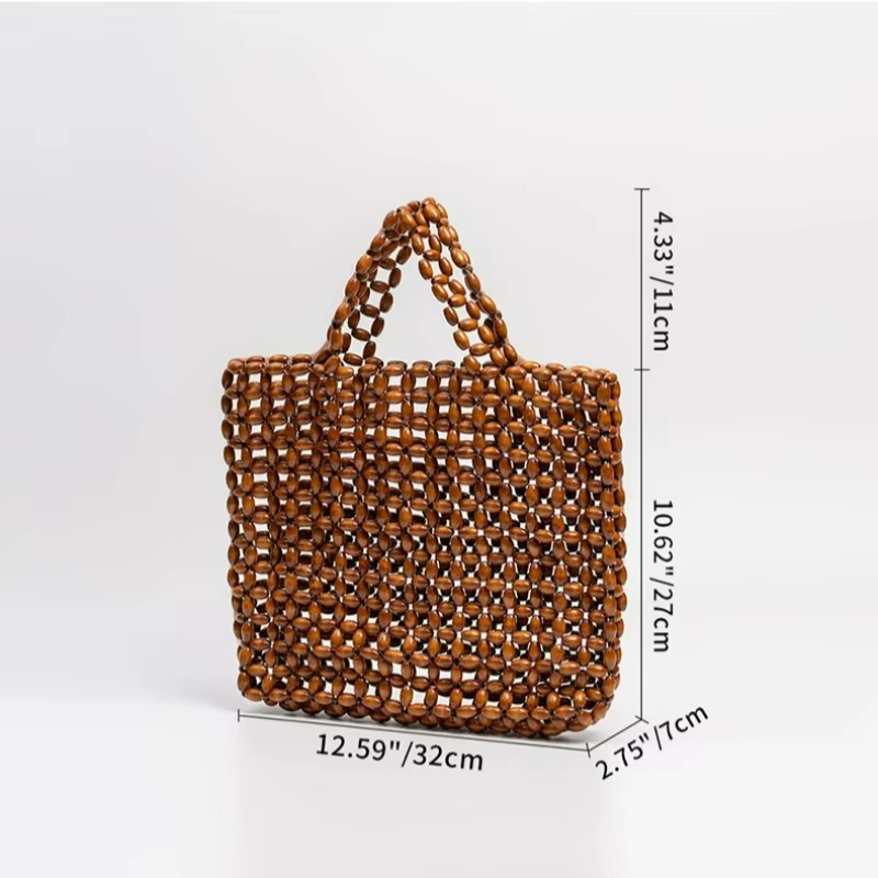 Sac à main rétro en perles de bois tissées à la main