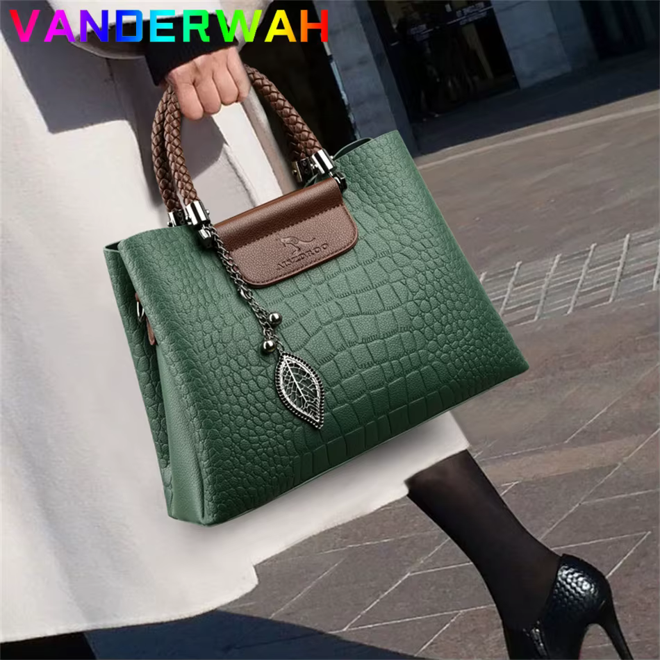 Sac à bandoulière en cuir de marque 3 couches Alligator pour femmes