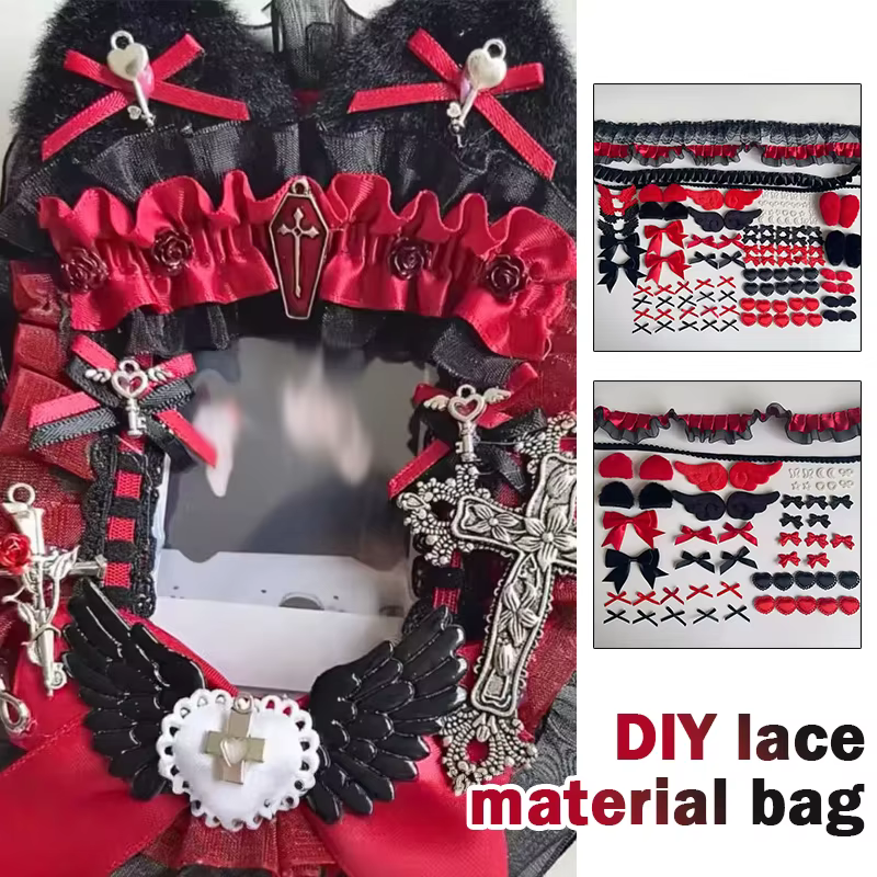 Kit de matériaux DIY pour Itabag en dentelle noire et rouge, porte-badges, pochette pour cartes, accessoires de décoration gothique, présentoir pour articles d'anime