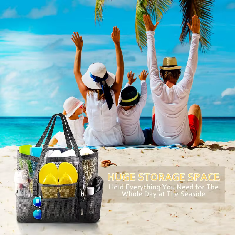 Sac de plage en filet - Grand sac de plage familial extra large