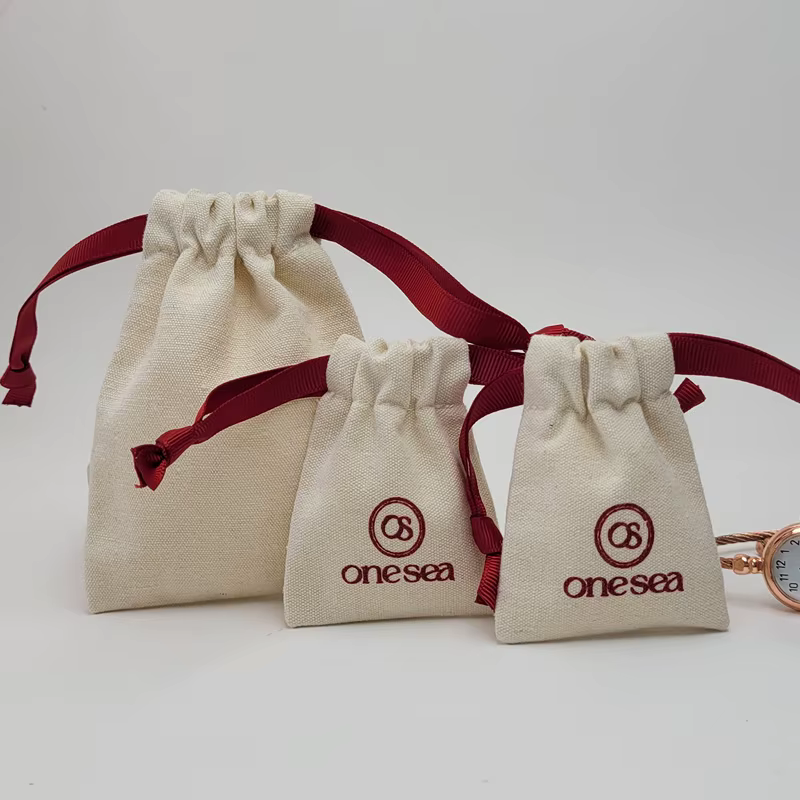 Pochette à cordon en coton et lin style rétro