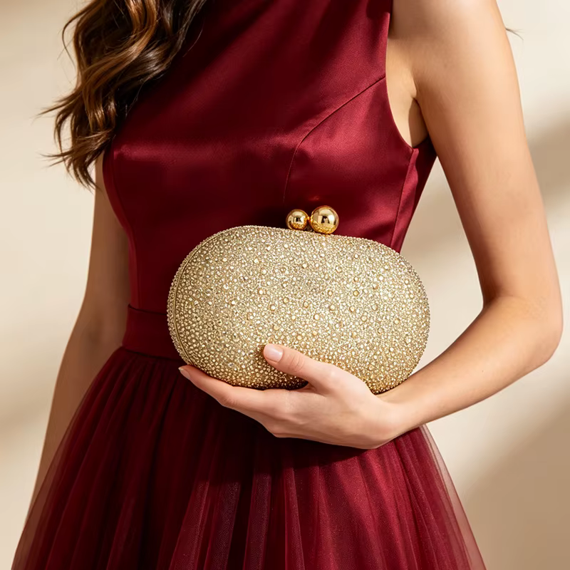 Nouveau Sac de Soirée 2026 en Forme d'Œuf d'Oie Doré Diamanté pour Femme
