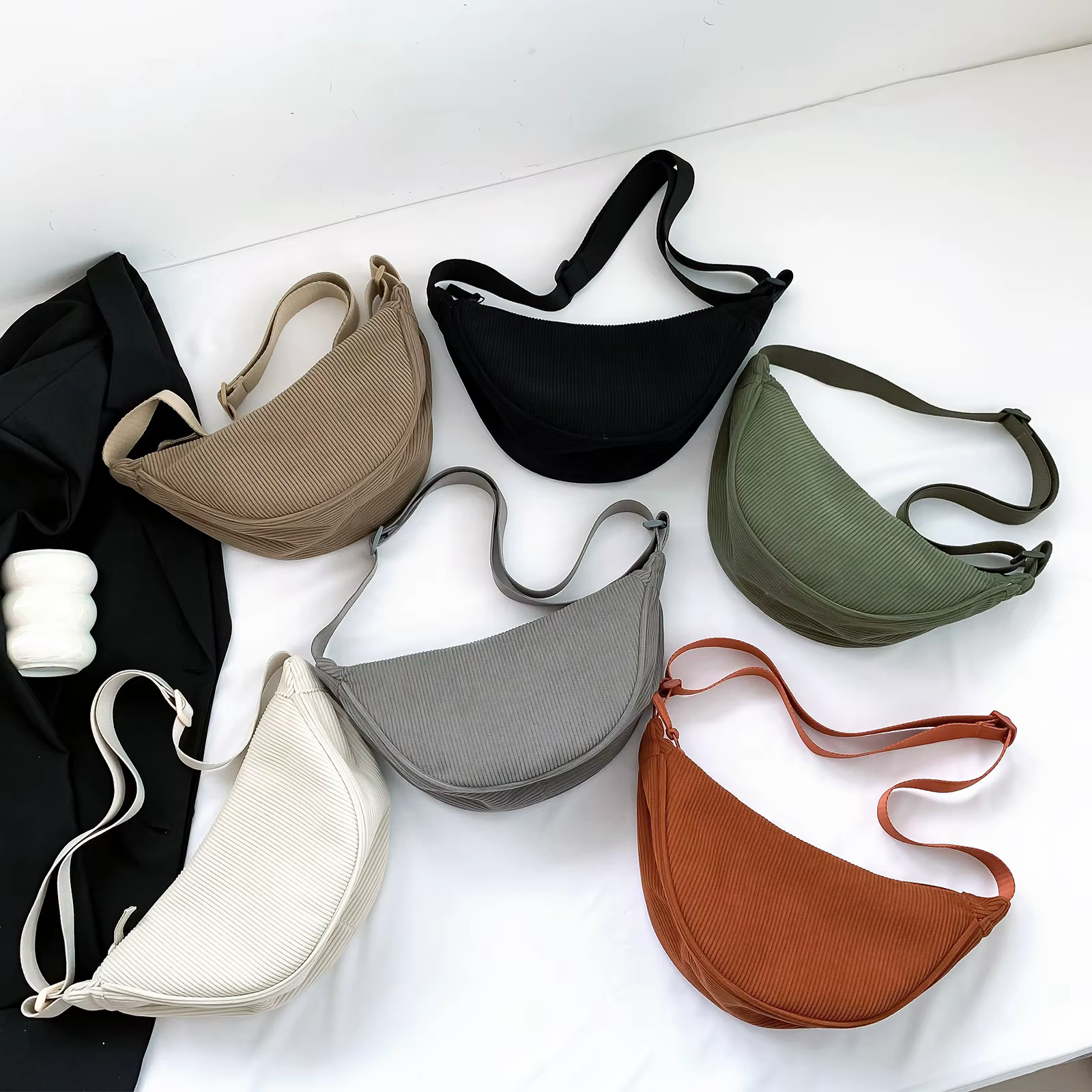 Sac à bandoulière en velours côtelé orange pour femme